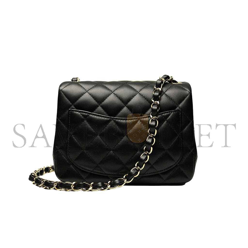Ch*el master square flap bag black lambskin gold hardware a35200 (17*13.5*8cm)